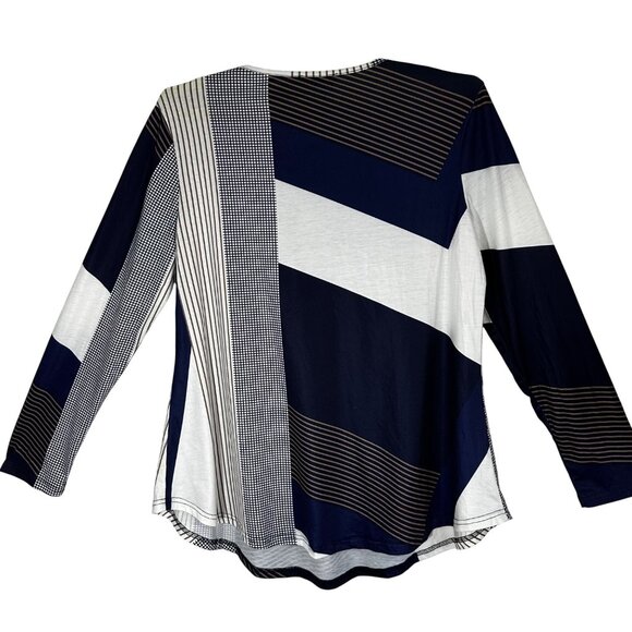 Bai Sheng GT Women's Long Sleeve Blue Nautical Geometric Patchwork Tunic SZ XXL - Picture 2 of 10